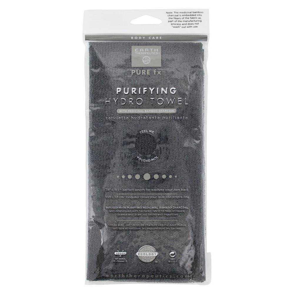 Earth Therapeutics Purifying Exfoliating Hydro Towel Black Charcoal for deep cleansing and gentle exfoliation.