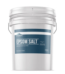 Earthborn Elements Epsom Salt bucket closeup showing resealable bulk container for storage.