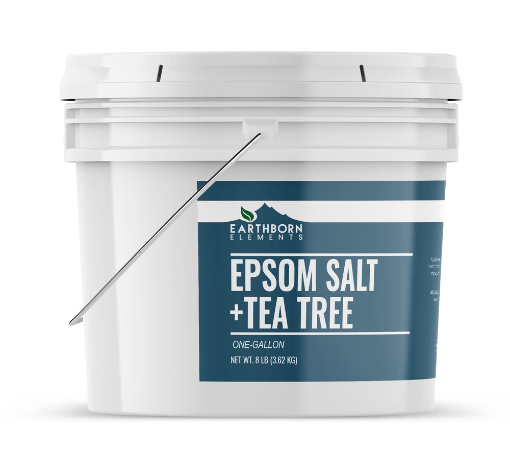 Earthborn Elements Tea Tree Epsom Salt pour captures quick dissolving action and inviting aroma.