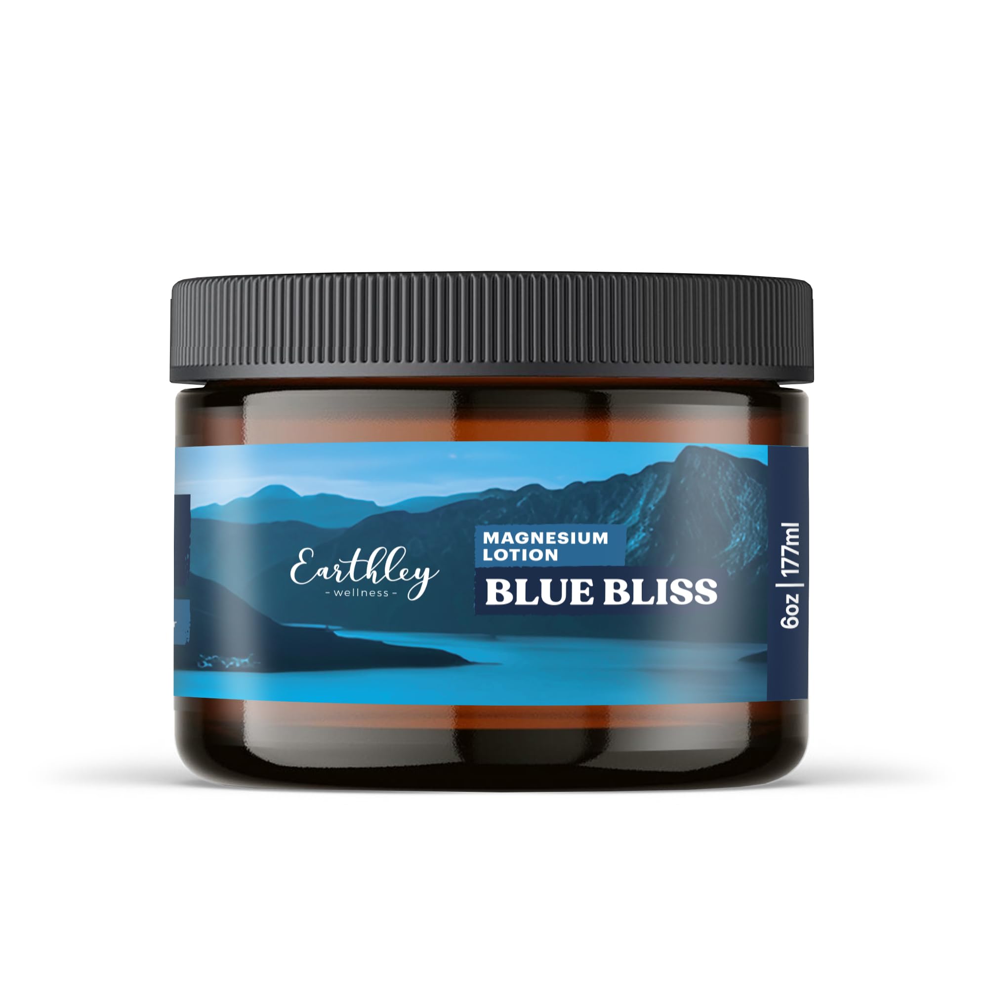 Earthley Wellness magnesium lotion bottle closeup for a soothing bedtime routine.