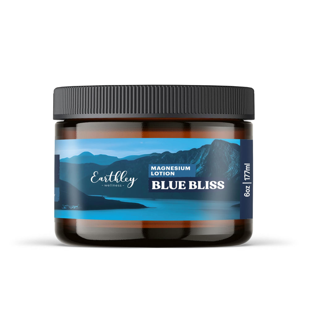 Earthley Wellness magnesium lotion bottle closeup for a soothing bedtime routine.