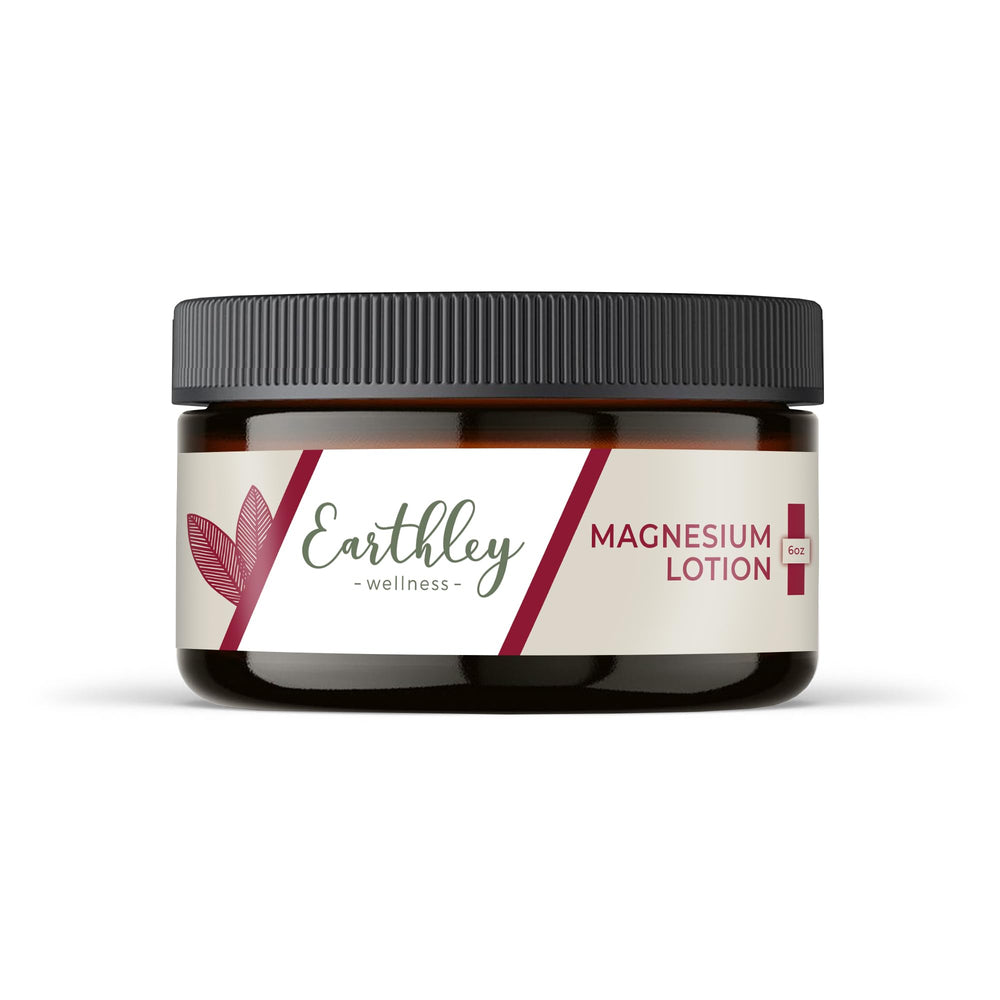 Earthley Wellness Magnesium Lotion bottle with lavender scent for a calming bedtime ritual.
