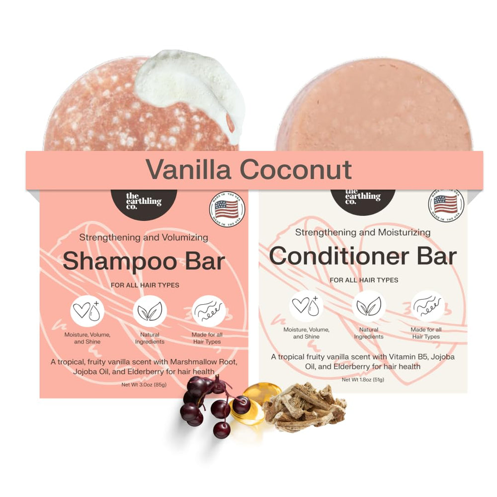 The Earthling Co Shampoo Bar vanilla coconut on display for all hair types