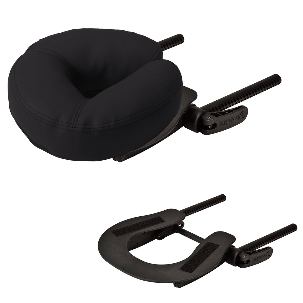 EarthLite headrest fully adjustable cam lever demonstrates secure, customizable support for clients.