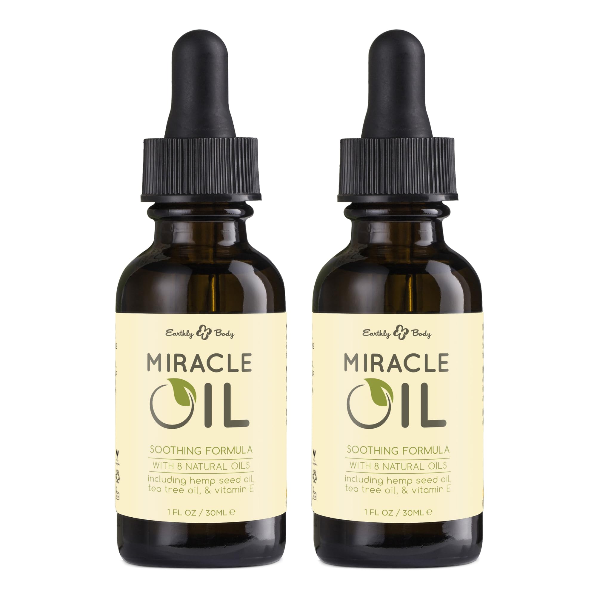 Earthly Body Miracle Oil bottle pour demonstrates versatile hydration for dry skin.
