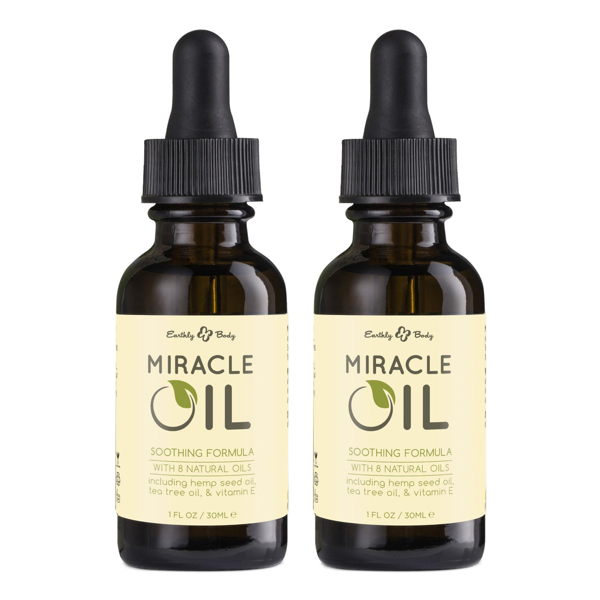 Earthly Body Miracle Oil bottle pour demonstrates versatile hydration for dry skin.