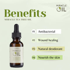 Earthly Body Miracle Oil ingredients tea tree highlight soothing clarity and refreshing aroma.