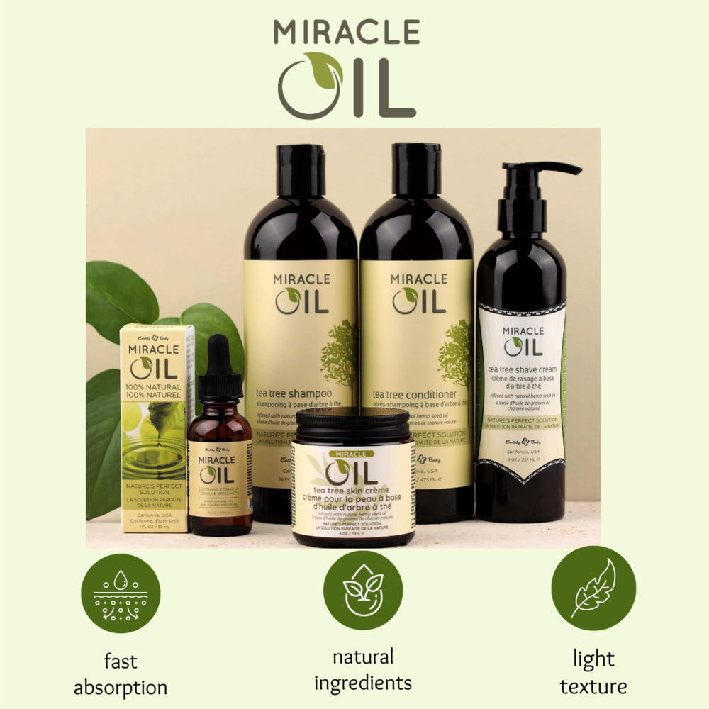 Earthly Body Miracle Oil packaging emphasizes vegan, gluten-free credentials.