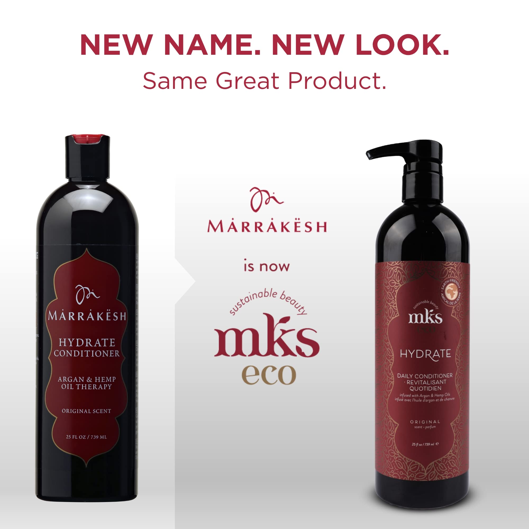 Earthly Body MKS eco Hydrate conditioner bottle highlights argan oil infusion for nourishment.