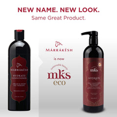 Earthly Body MKS eco Hydrate conditioner bottle highlights argan oil infusion for nourishment.