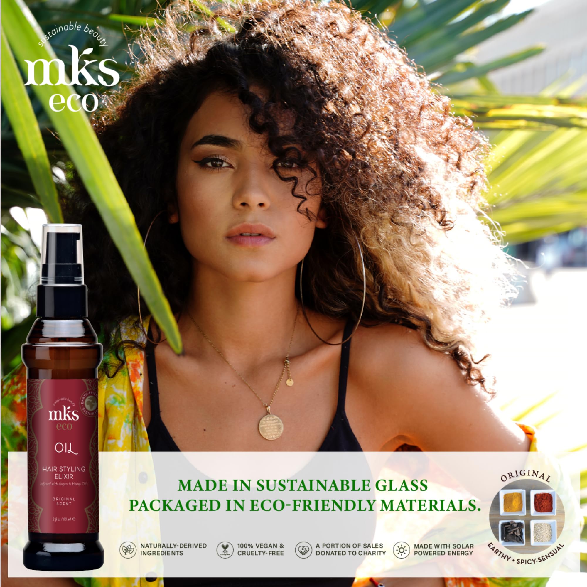 Earthly Body MKS Eco Oil Original frizz-shot shows lightweight hydration for flyaway control.