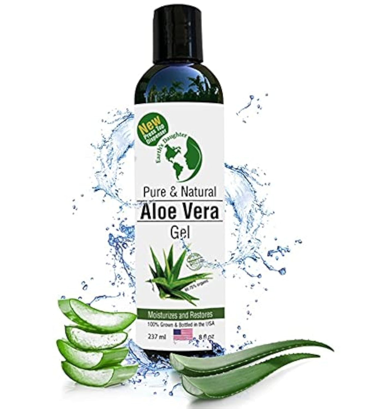 Earth's Daughter Aloe Gel bottle 8oz provides quick hydration for skin.