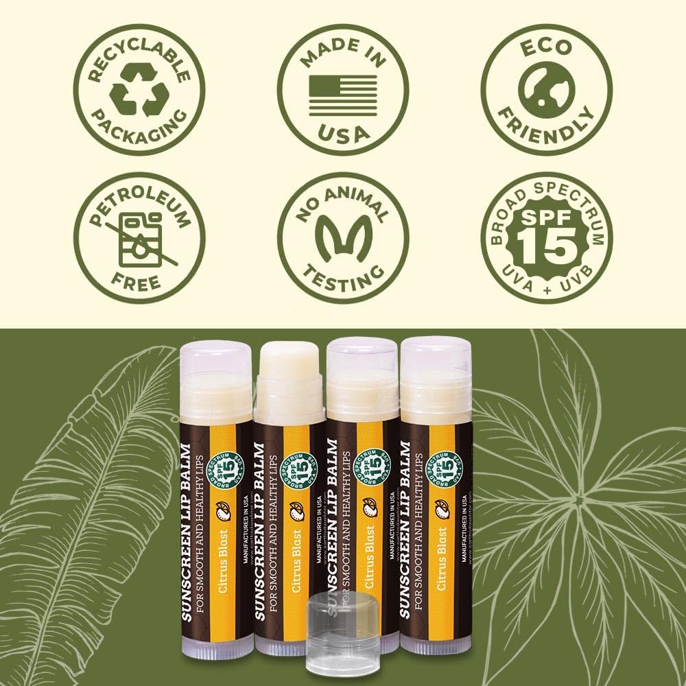 Earth's Daughter lip balm with organic beeswax and coconut oil for hydration.