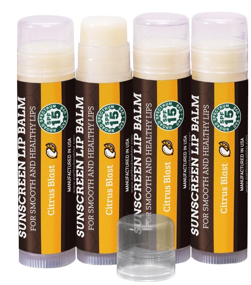 Earth's Daughter SPF Lip Balm 4-pack Citrus packshot highlights convenient lip protection.