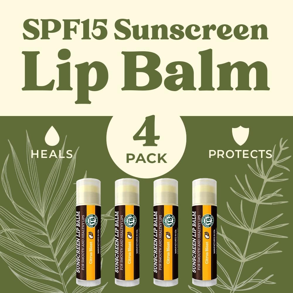 Earth's Daughter SPF Lip Balm 4-pack twist-up shows easy application for on-the-go protection.