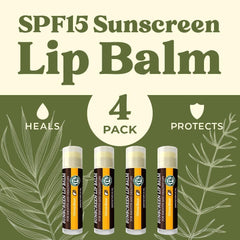 Earth's Daughter SPF Lip Balm 4-pack twist-up shows easy application for on-the-go protection.