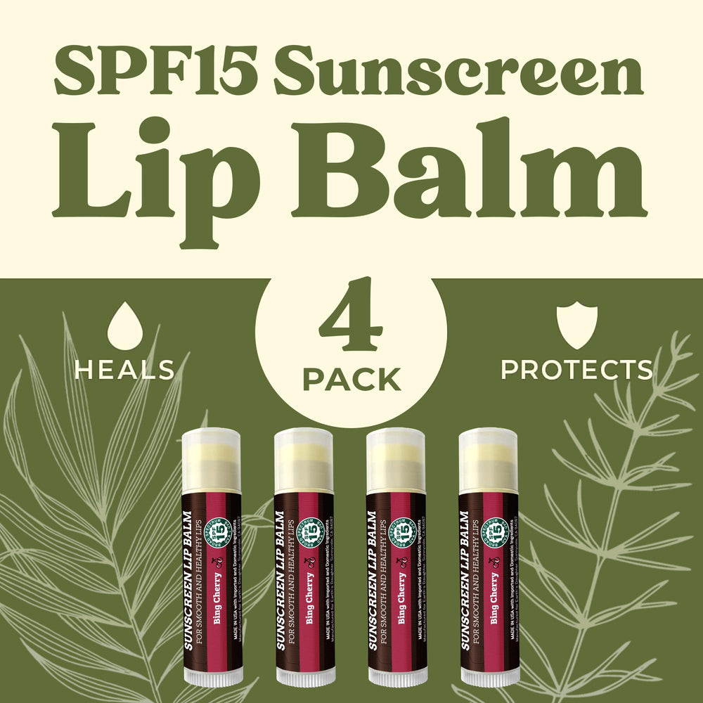 Earth's Daughter SPF Lip Balm Cherry Flavor 4-Pack being applied before outdoor activity.