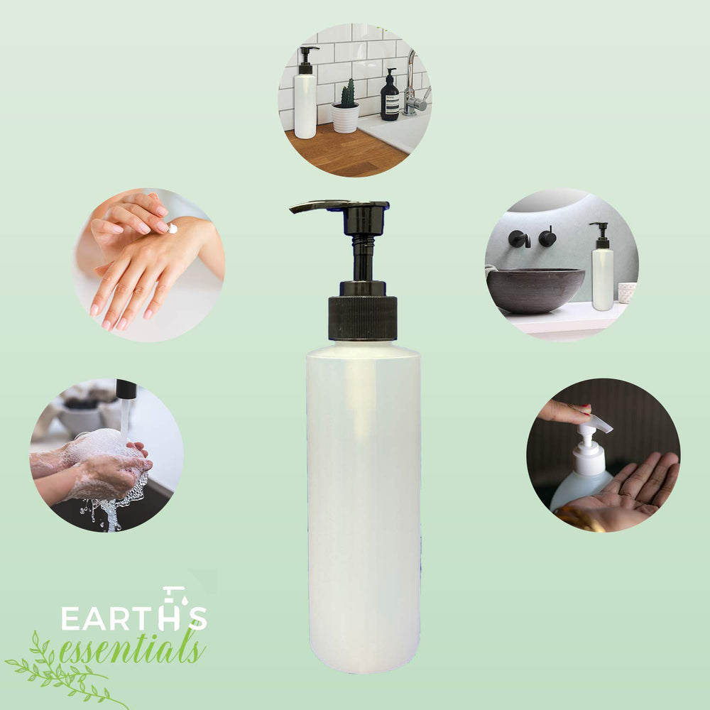 Earth's Essentials empty bottle closeup highlights durable HDPE construction.
