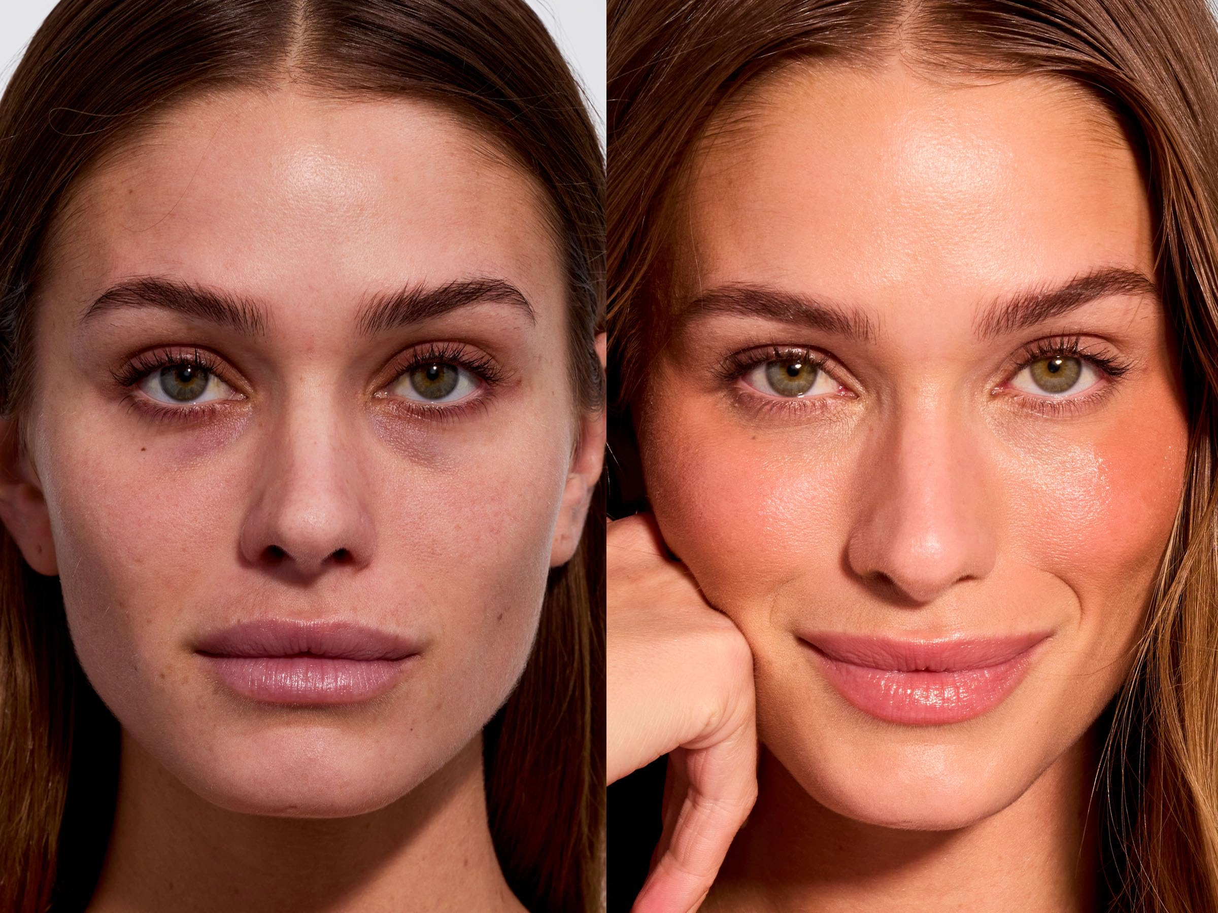 EarthsCure Glow Trio blush stick close-up with natural flush and cream texture.