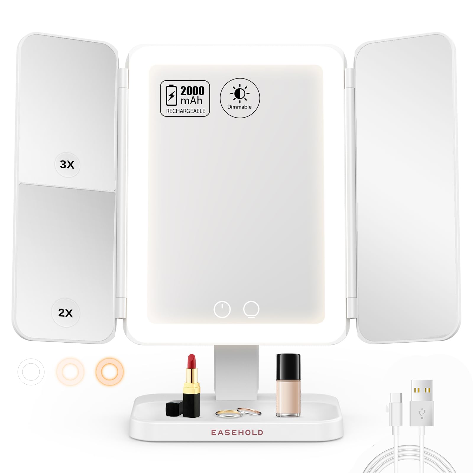 EASEHOLD lighted makeup mirror with 3x magnification for precise makeup application