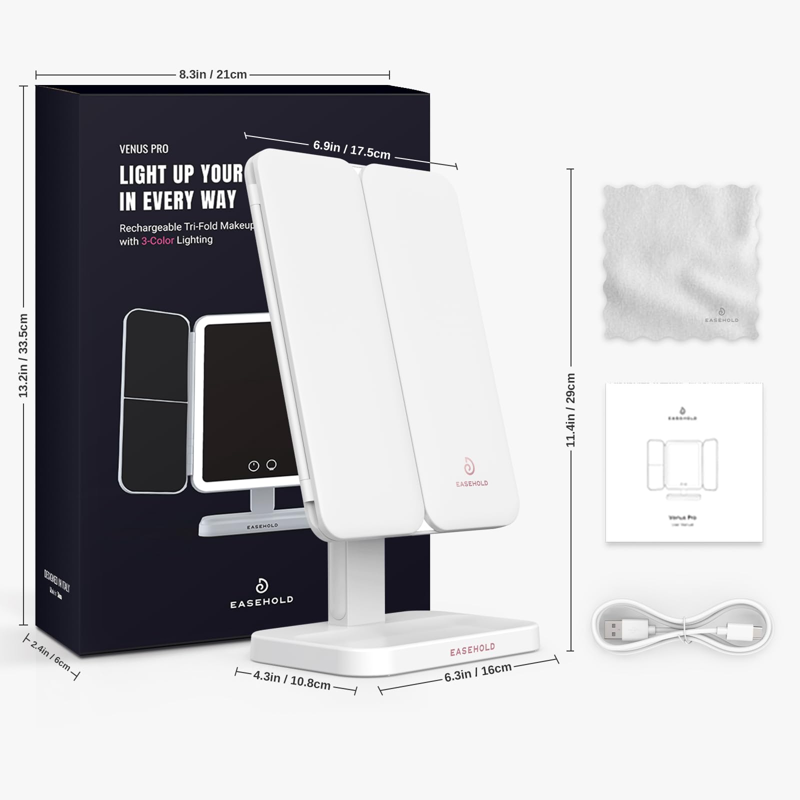 EASEHOLD rechargeable mirror doubles as a desk lamp