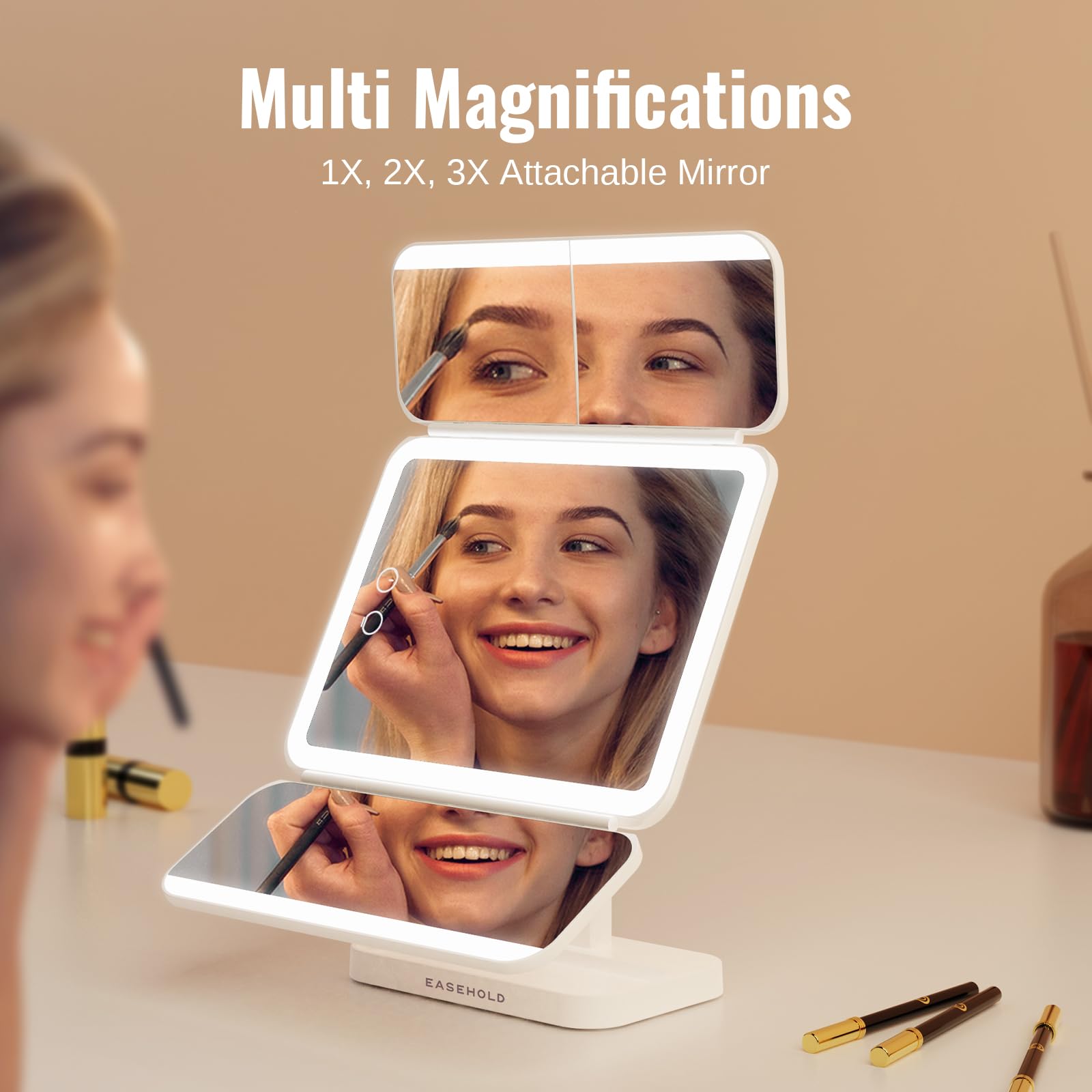 EASEHOLD vanity mirror with adjustable brightness for day-to-night makeup.