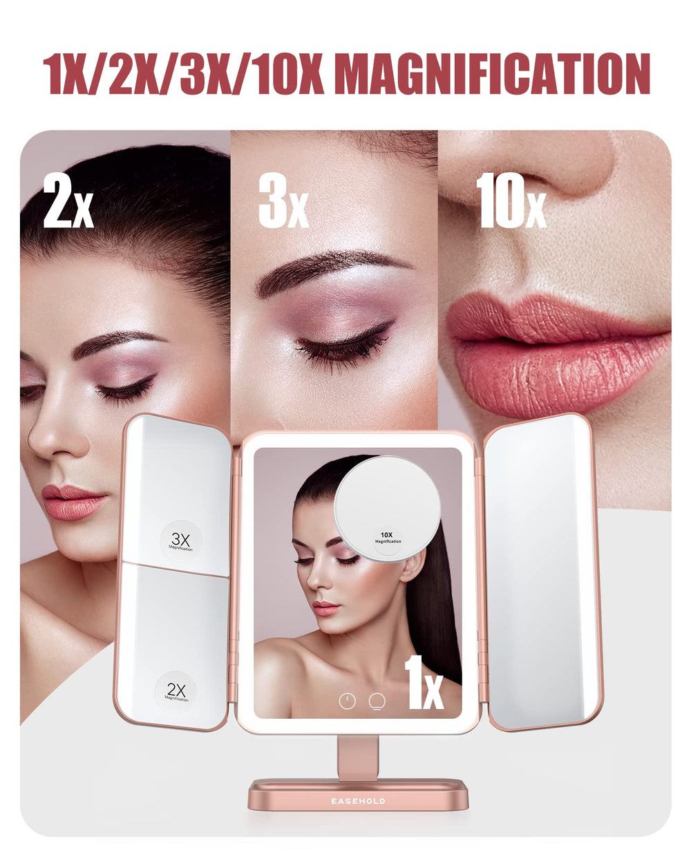 EASEHOLD vanity mirror 2x-3x-10x magnification reveals precise detail for makeup
