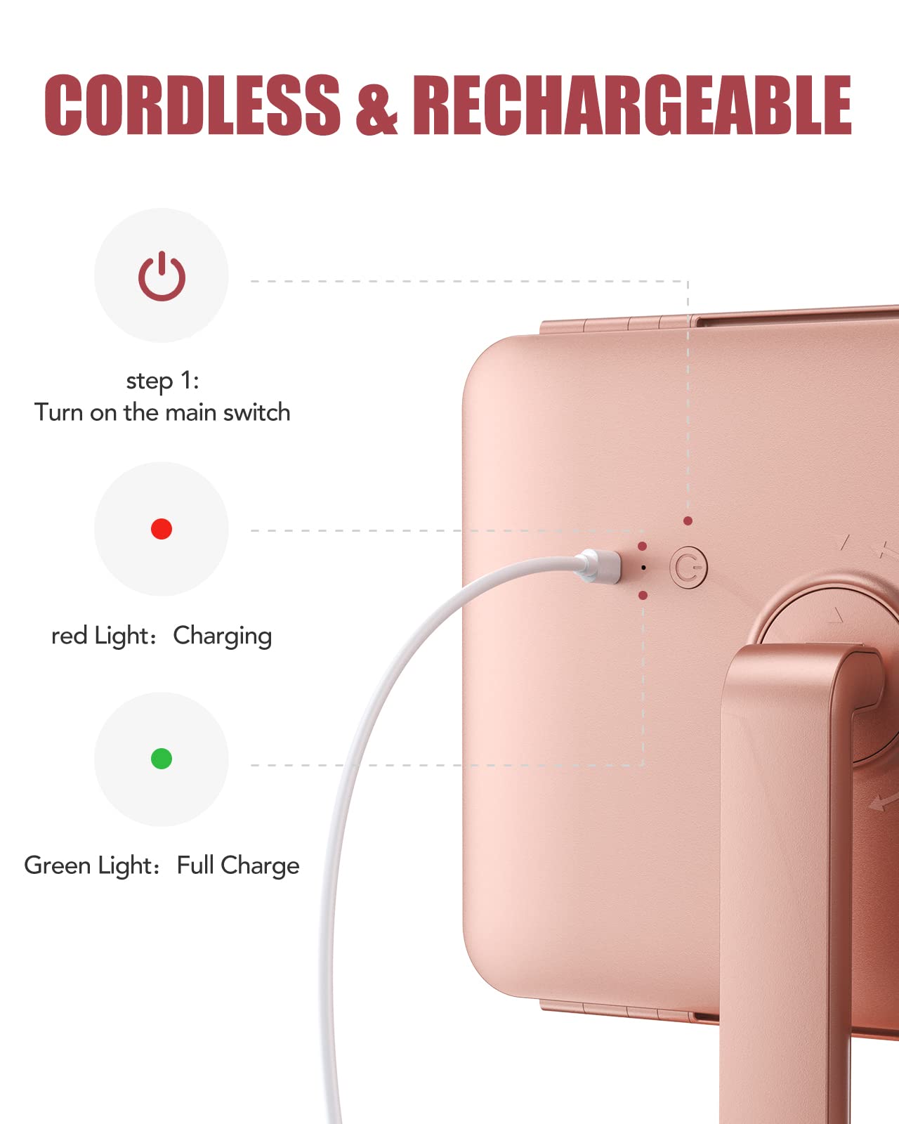 EASEHOLD vanity mirror built-in 5000mAh battery for cordless use anywhere