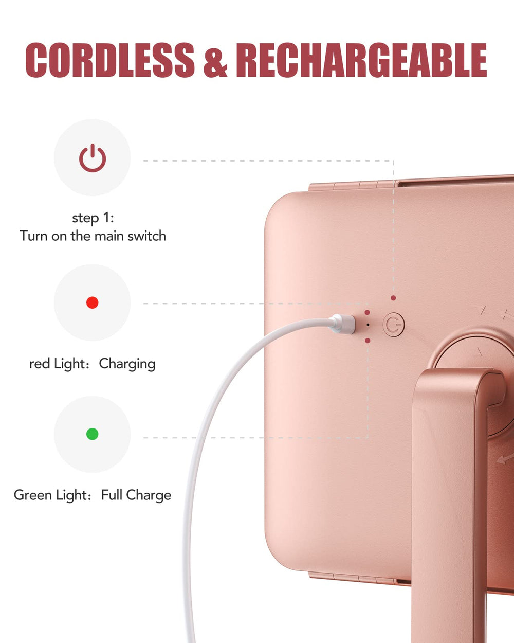 EASEHOLD vanity mirror built-in 5000mAh battery for cordless use anywhere