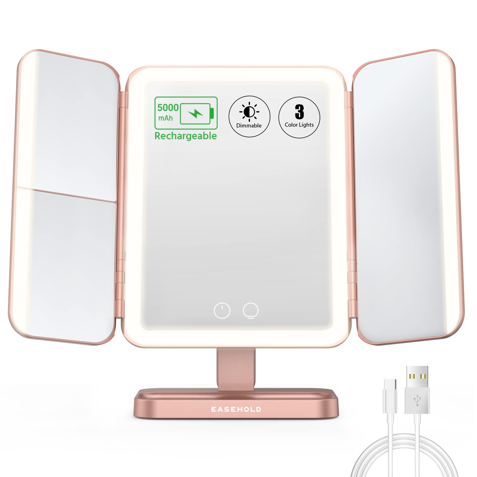 EASEHOLD vanity mirror front view with 116 LEDs for even lighting on makeup tasks