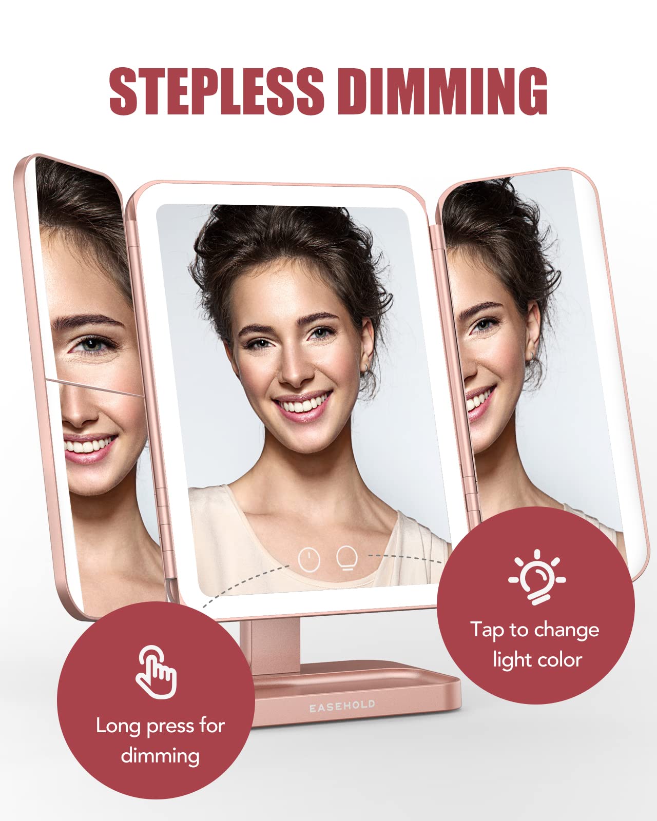 EASEHOLD vanity mirror rose-gold shell adds elegant, high-end decor