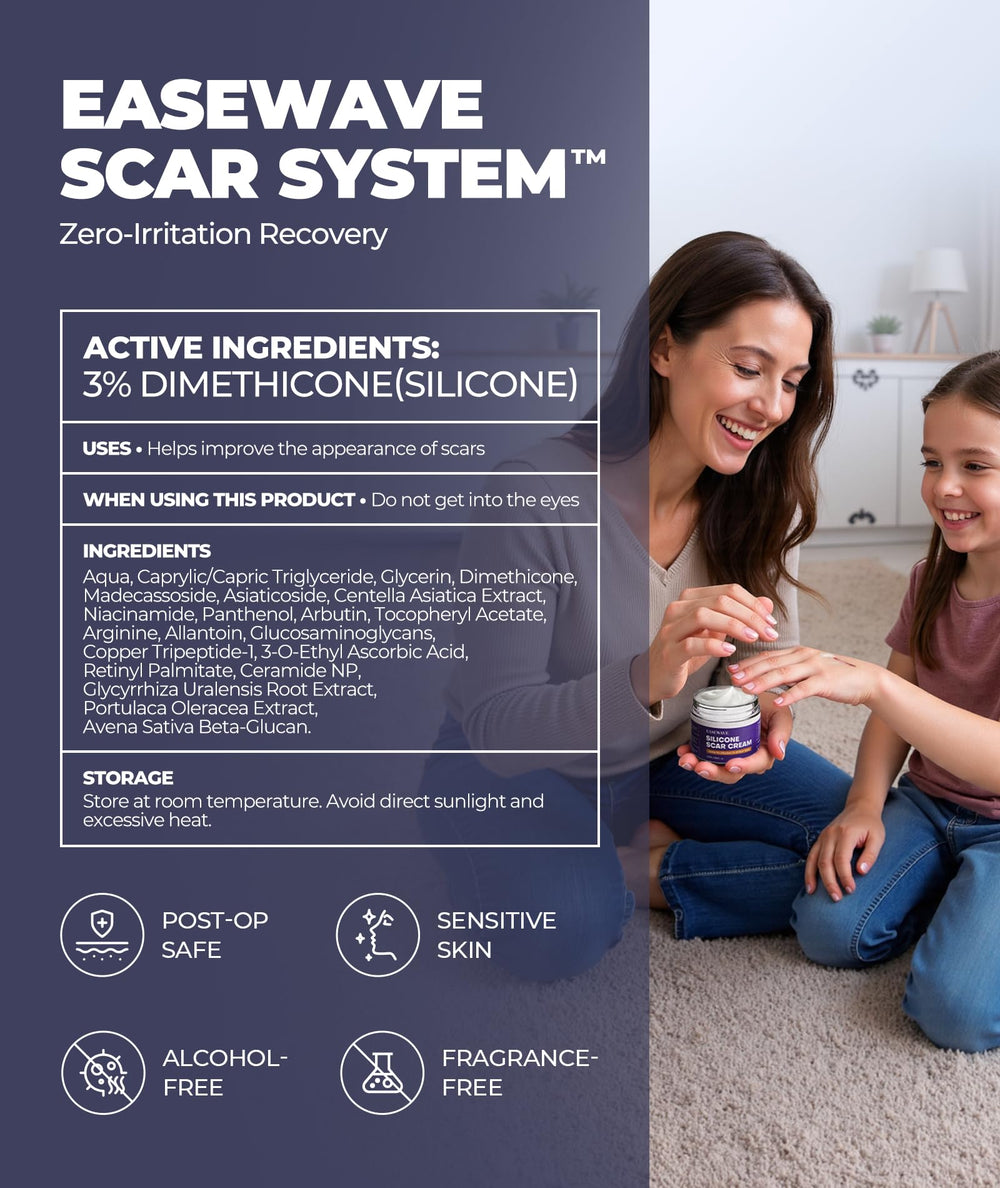 EASEWAVE fragrance-free scar cream conveys gentle, irritation-free care for sensitive skin