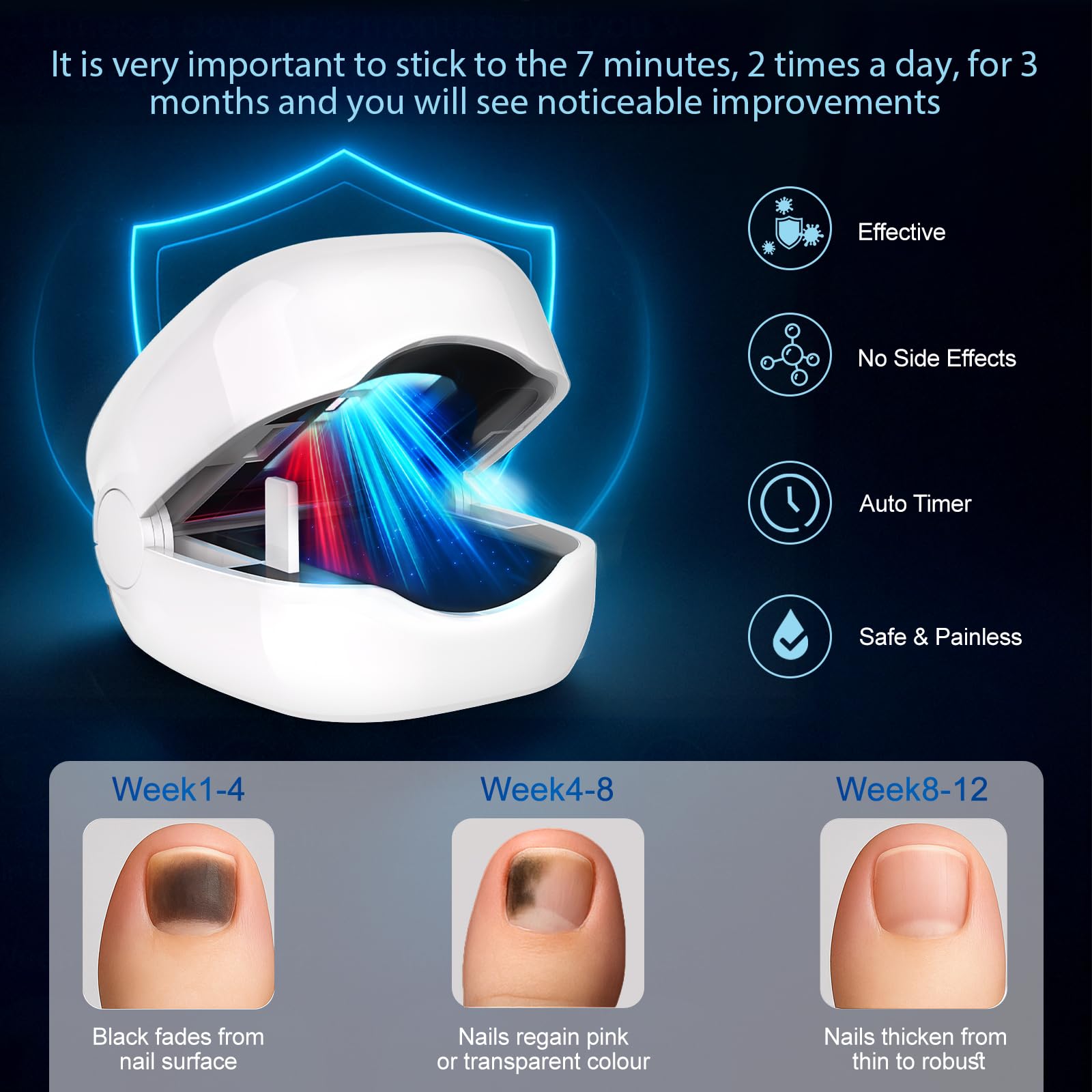 easheal nail fungus laser device closeup with LED lights for treatment