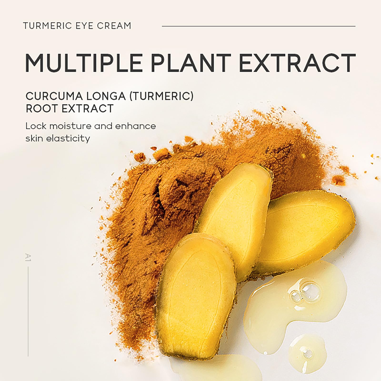 Easilydays Turmeric Under Eye Cream with vitamin C close-up emphasizes skin-firming benefits.