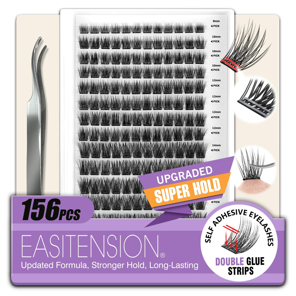 EASITENSION self-adhesive lash clusters close-up for fast glue-free application.
