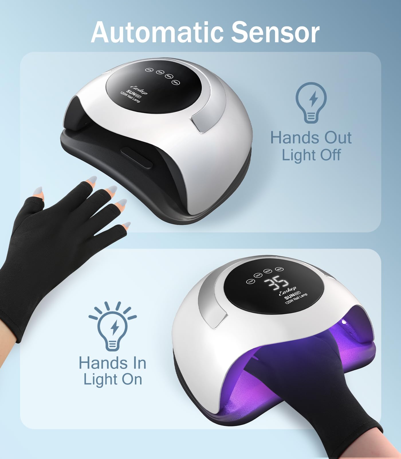 Easkep 120W UV nail lamp includes protective gloves to prevent staining