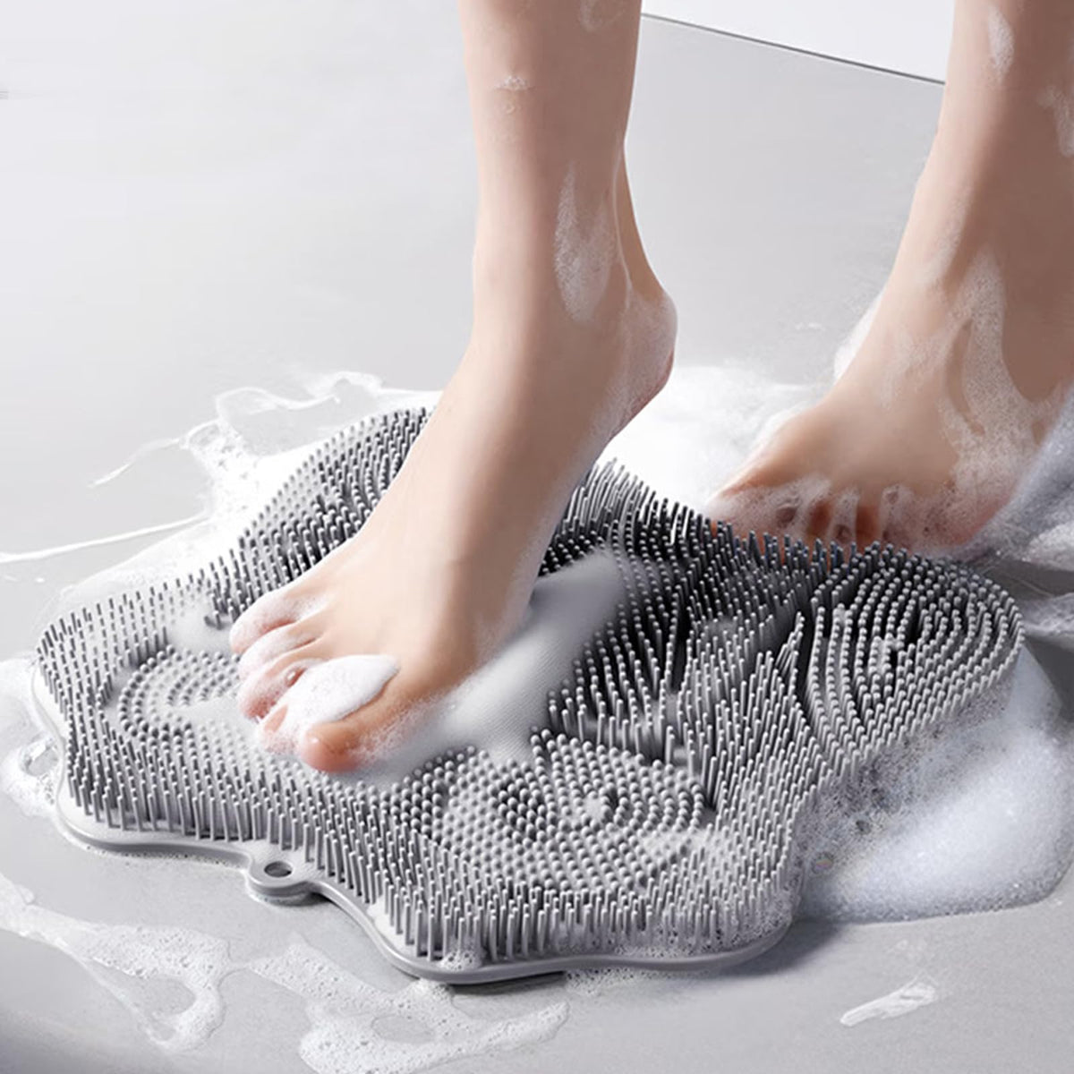 Easkite shower foot scrubber bristles close-up illustrating three textures for targeted cleaning.