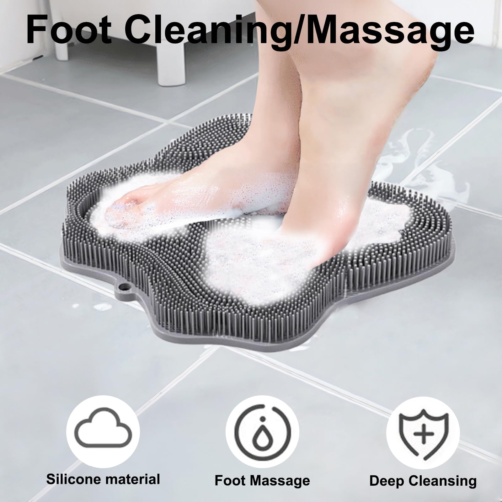 Easkite shower foot scrubber with strong suction cups securing stability in wet showers.