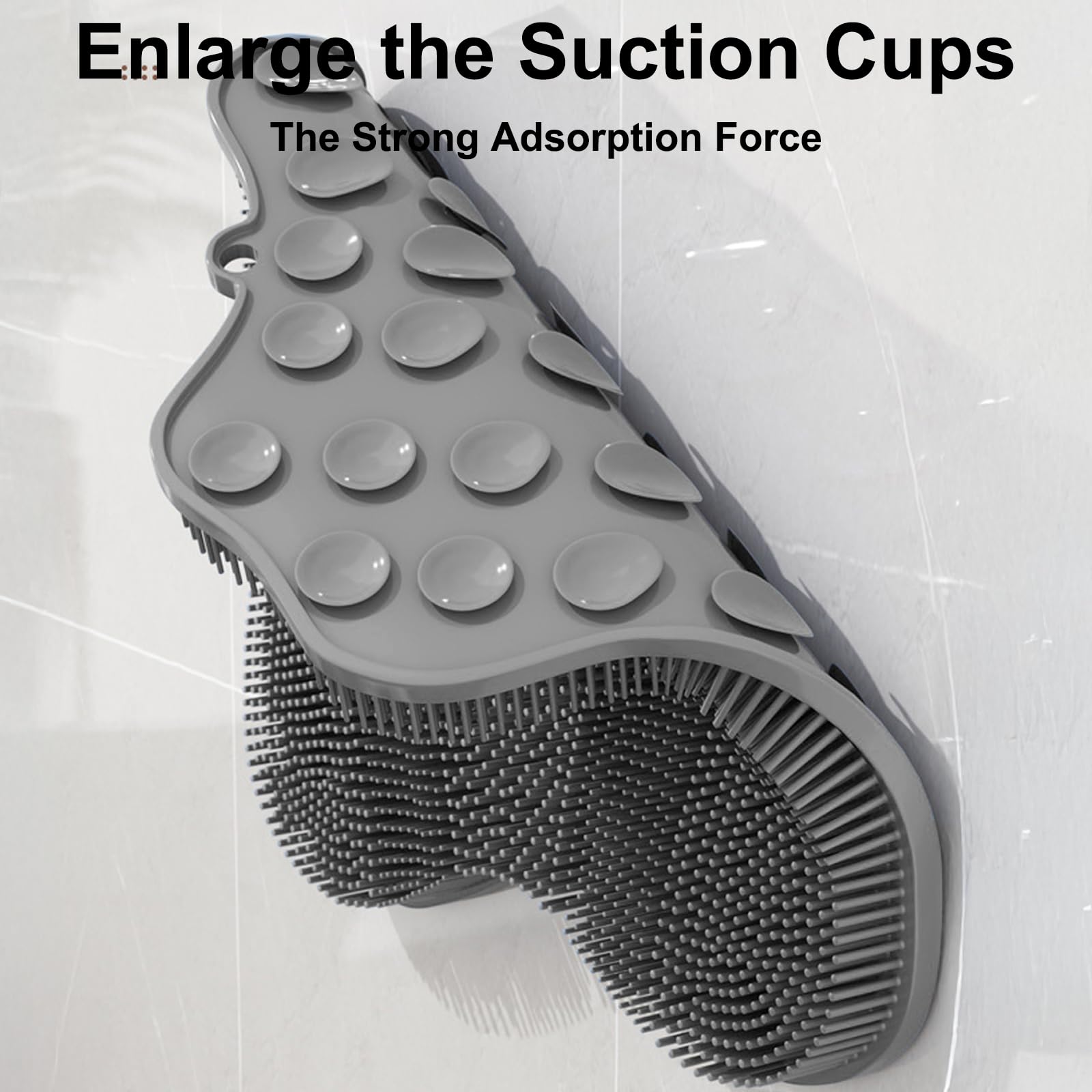 Easkite shower foot scrubber mounted on wall to reach back easily.
