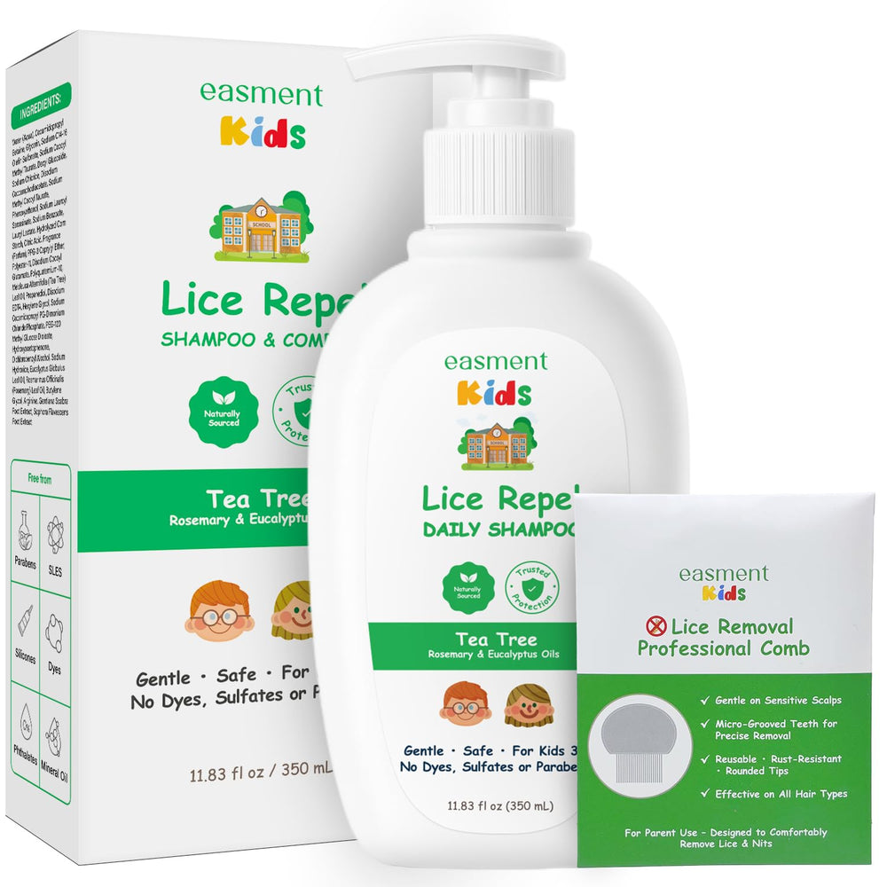 Easment Lice Shampoo pump bottle shows kid-friendly dispensing for daily use