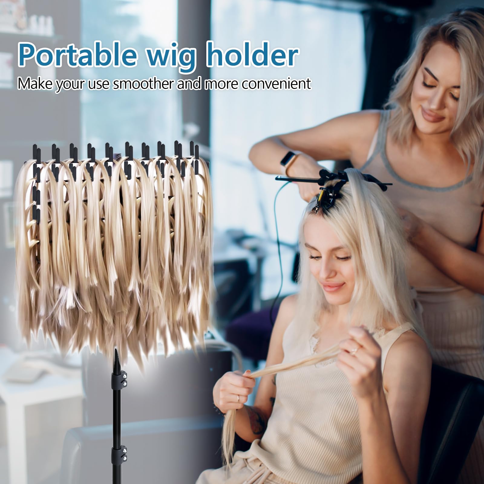 Eastdone braiding rack included accessories shows two combs and five hair clips for ready-to-use setup.