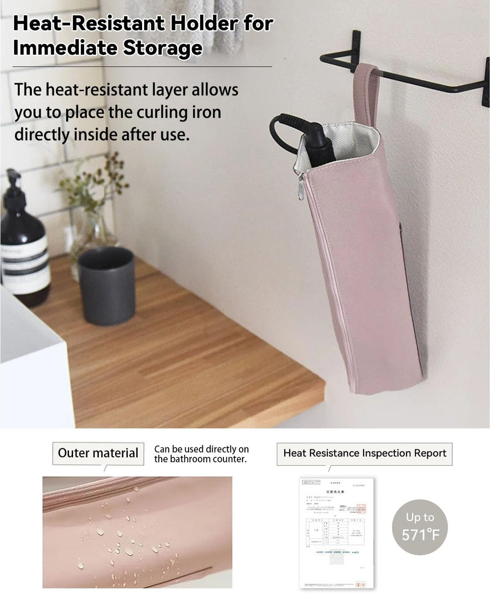 Easy-U hot iron holder with water-resistant nylon exterior stays durable for travel.