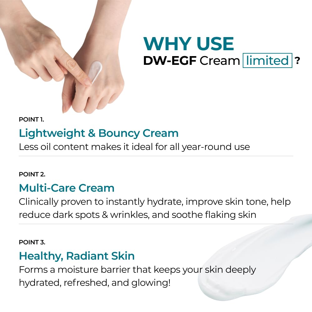 EASYDEW DW-EGF Cream neck application shows smoothing and even tone.
