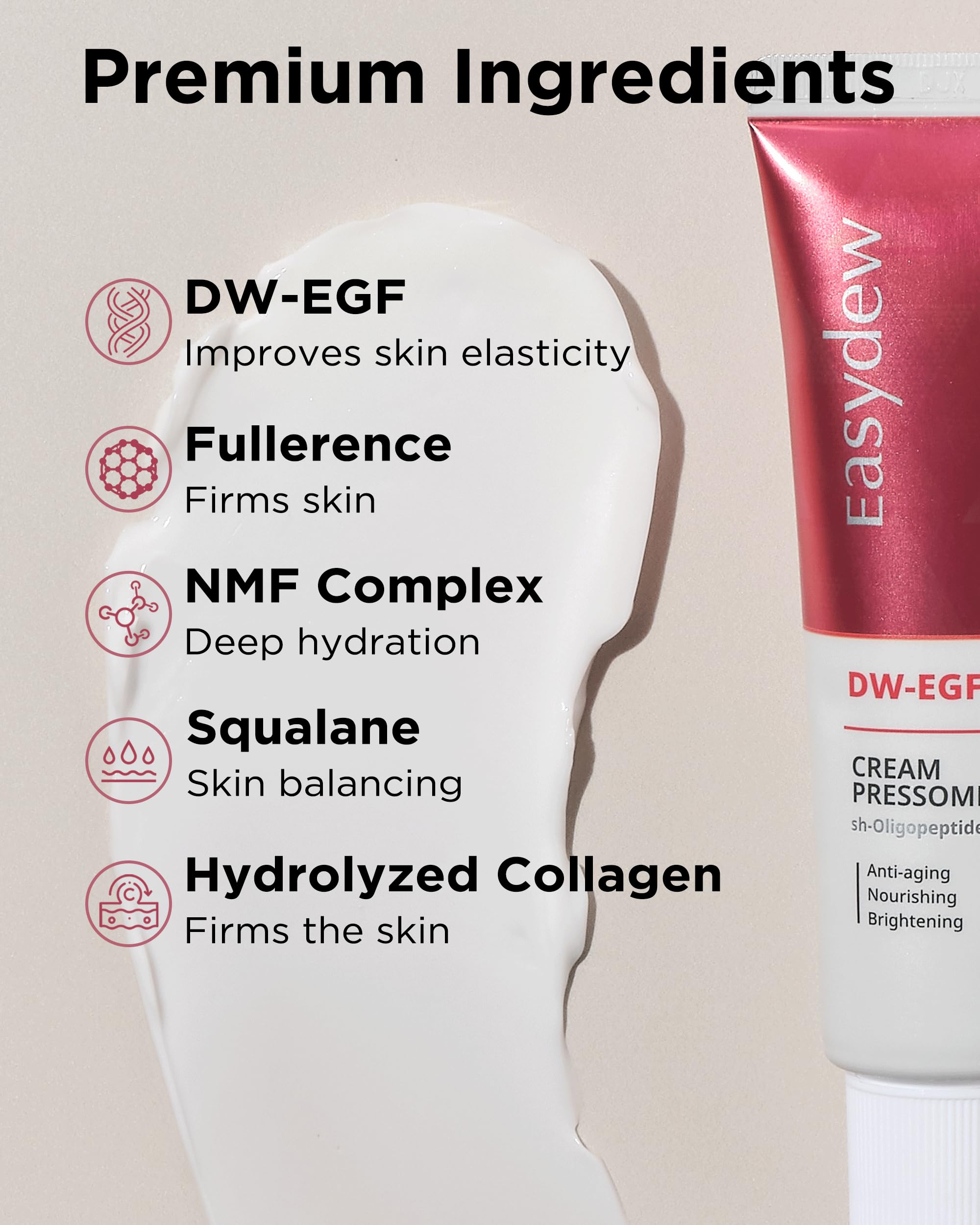 EASYDEW DW-EGF Pressome Cream spread—even absorption supports refreshingly soft skin.