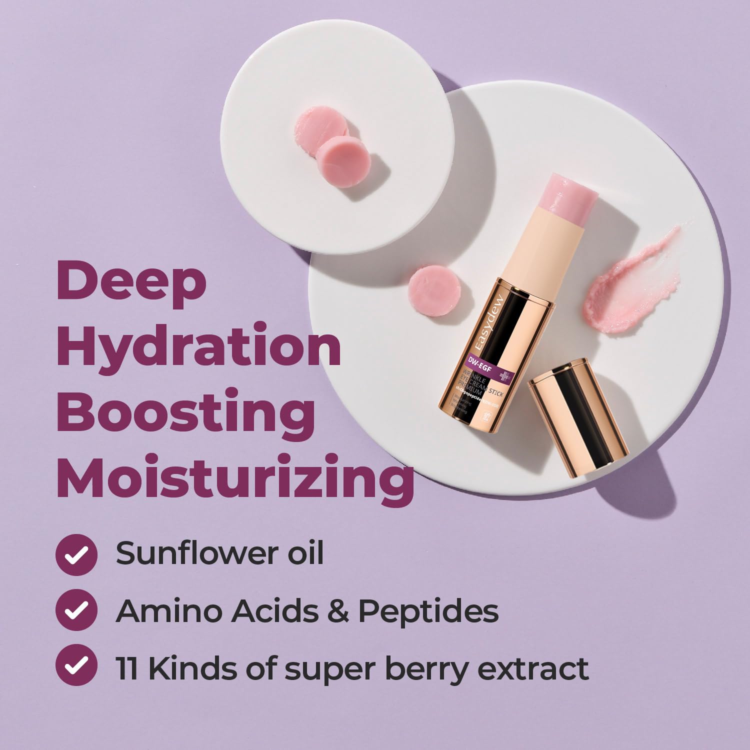 EASYDEW Eye Stick amino acids and peptides support skin resilience.