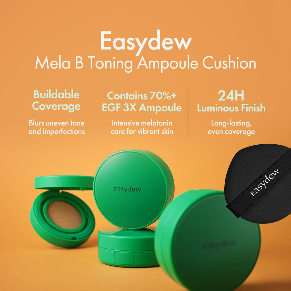 EASYDEW Mela B 4-layer puff closeup demonstrates even, clump-free finish.