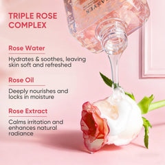 Easyes Rose Elixir Rose Petals Detail emphasizing real rose infusion and scent.