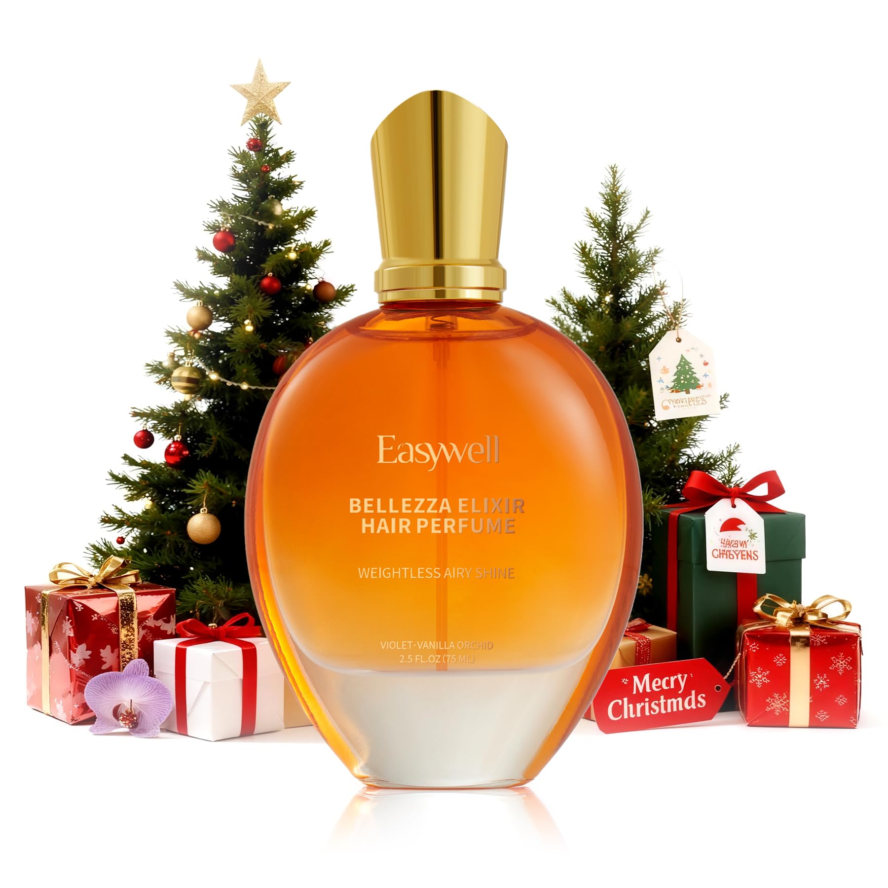 EASYWELL hair perfume bottle with violet-vanilla orchid for lasting fragrance.
