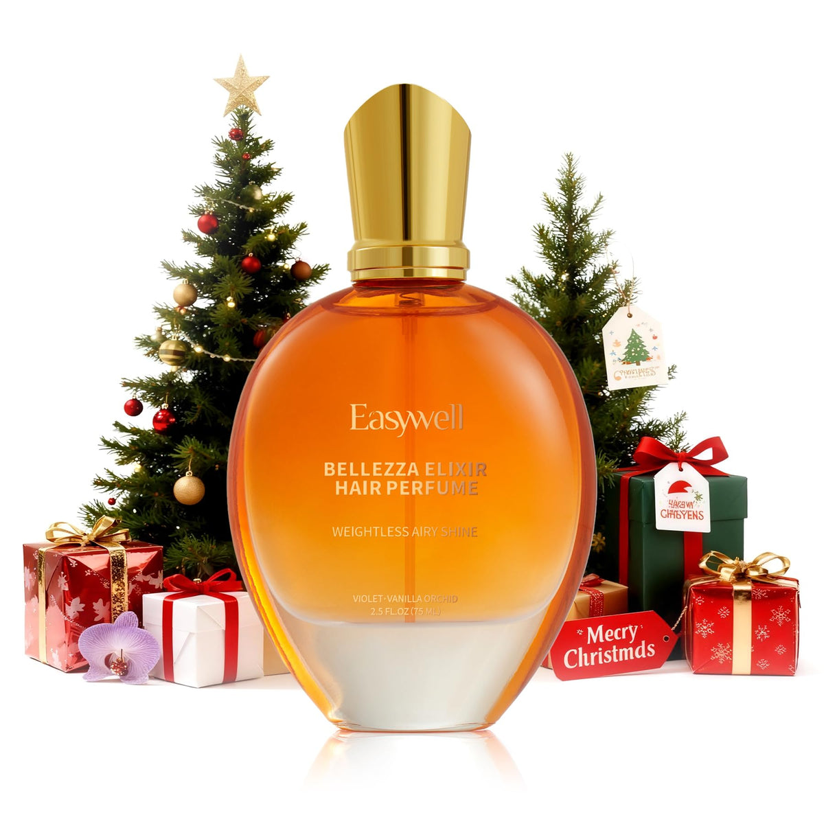 EASYWELL hair perfume bottle with violet-vanilla orchid for lasting fragrance.
