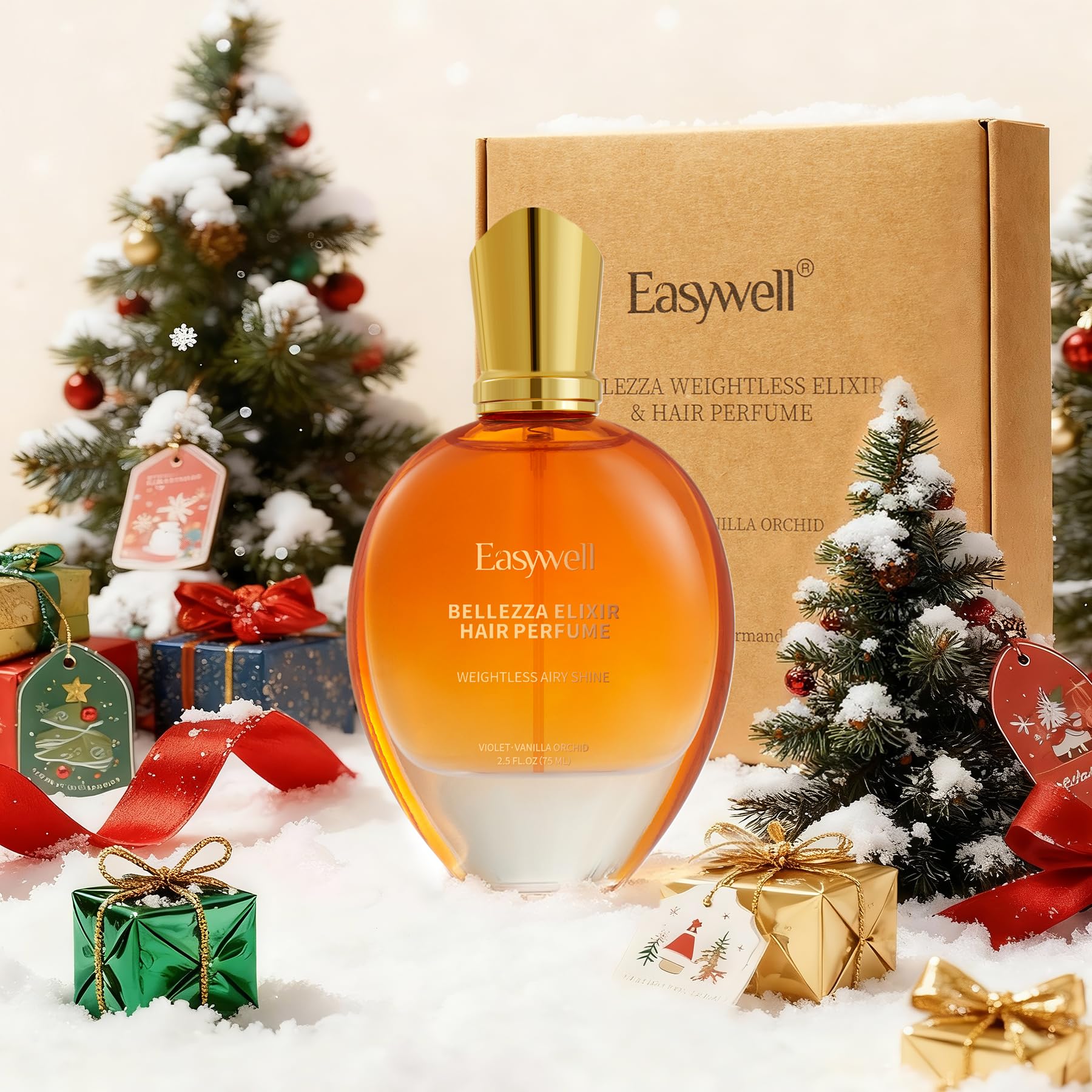 EASYWELL Vitamin B5 hair essence bottle suggests stronger-looking strands.